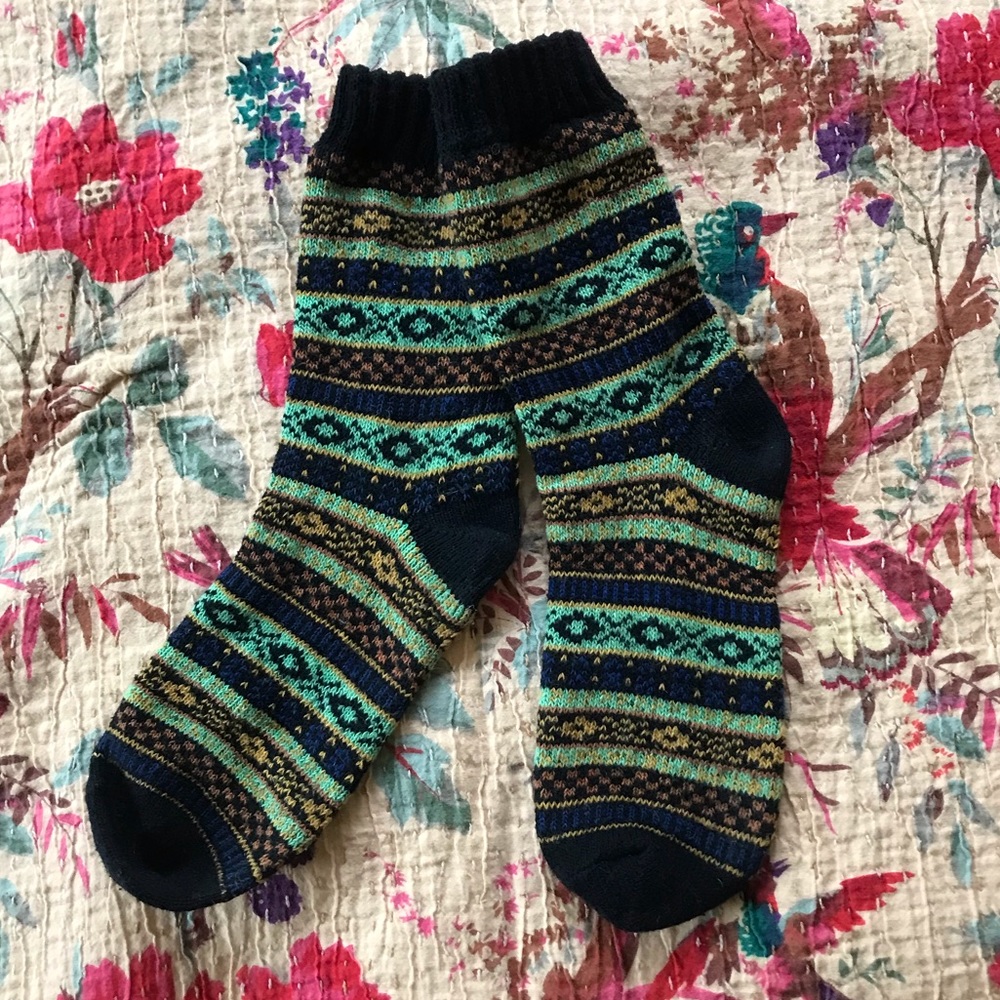 Bundle up! Socks 3 for $5: Warm colorful Nordic socks- black, blue, mint, yellow